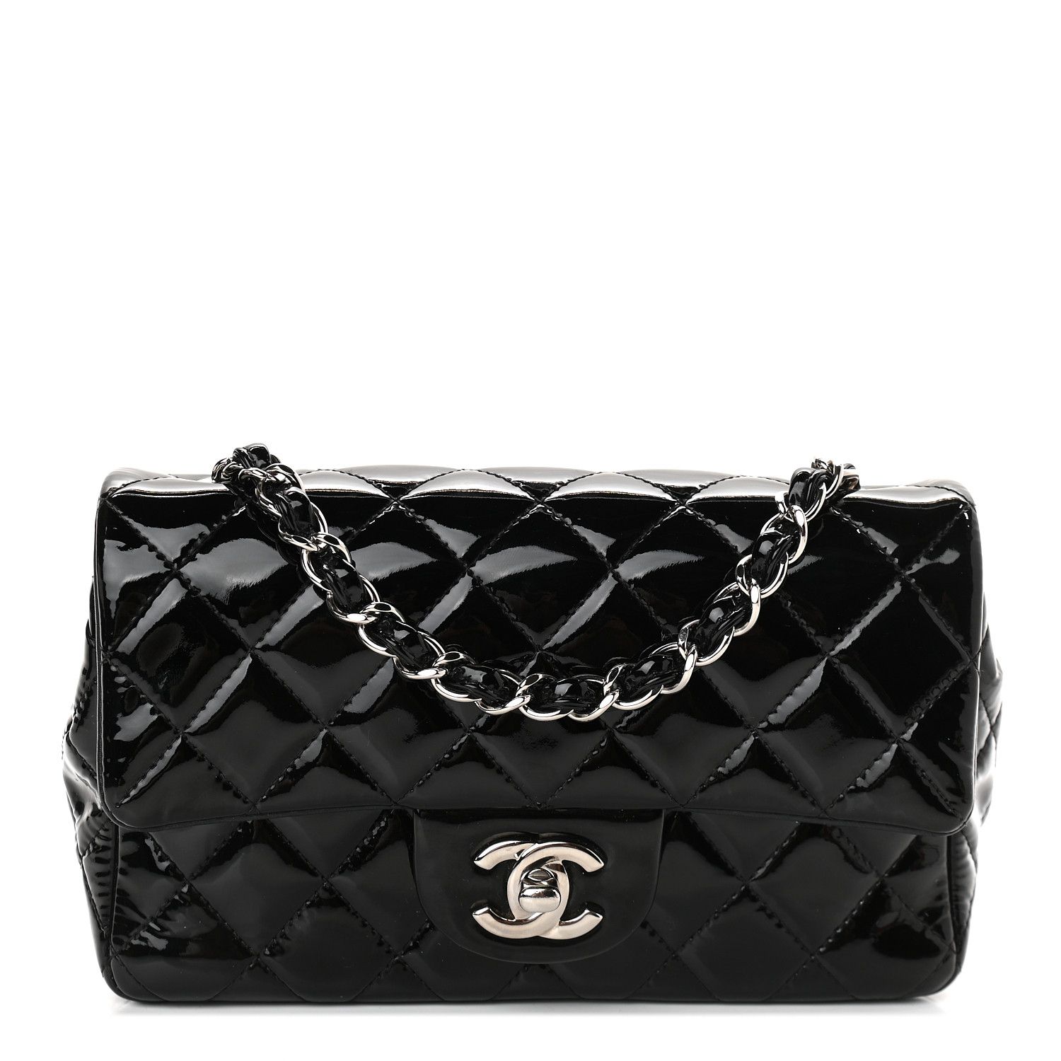 CHANEL

Patent Calfskin Quilted Mini Rectangular Flap Black | Fashionphile