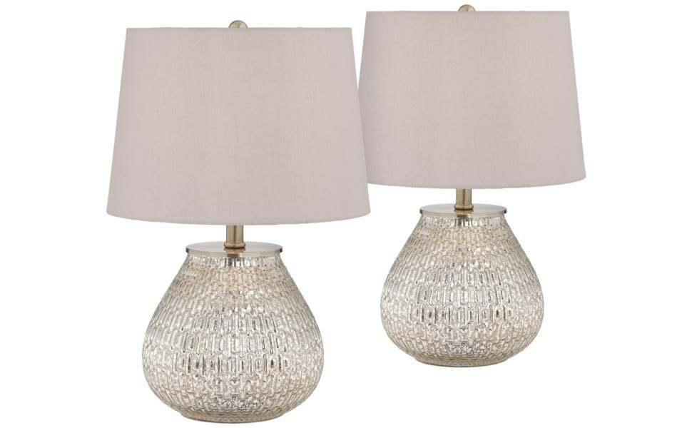 Zax Country Cottage Accent Table Lamps 19 1/2" High Set of 2 Mercury Glass Teardrop Gray Drum Sha... | Amazon (US)