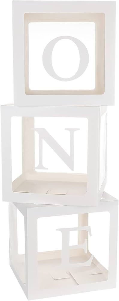 ONE Balloon Boxes for 1st Birthday, First Birthday Decorations for Girl Boy, 3 Baby Clear Block C... | Amazon (US)