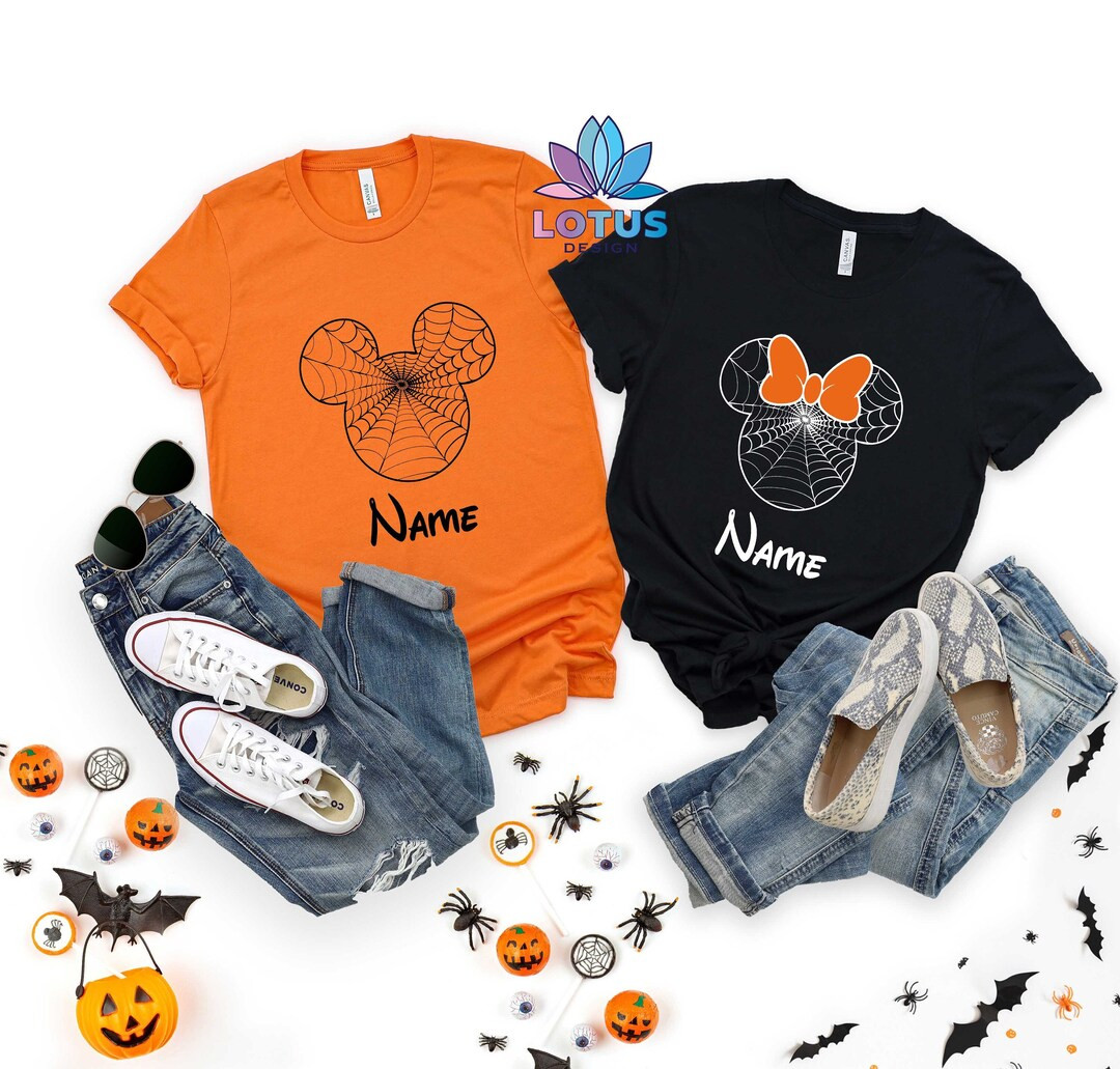 Mickey or Minnie Personalized Halloween Shirt, Disney Spiderweb T-shirts, Disneyworld Couple Shir... | Etsy (US)