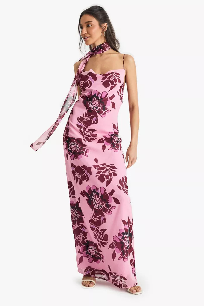 Floral Chiffon Slip Dress with Neck Tie | Boohoo.com (UK & IE)