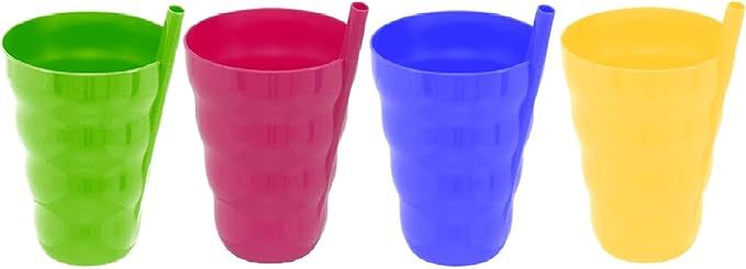Green Direct Cup With Straw 10 oz. Plastic Cup with Built in Straw for Kids Assorted Colors Pack ... | Amazon (US)