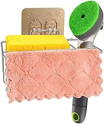 3 in 1 Sponge Holder+Rag Holder+Dish Brush Holder for Kitchen Sink with Adhesive, 304 Stainless S... | Amazon (US)