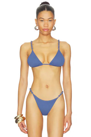Beads Tri Parallel Bikini Top in Blue | Revolve Clothing (Global)