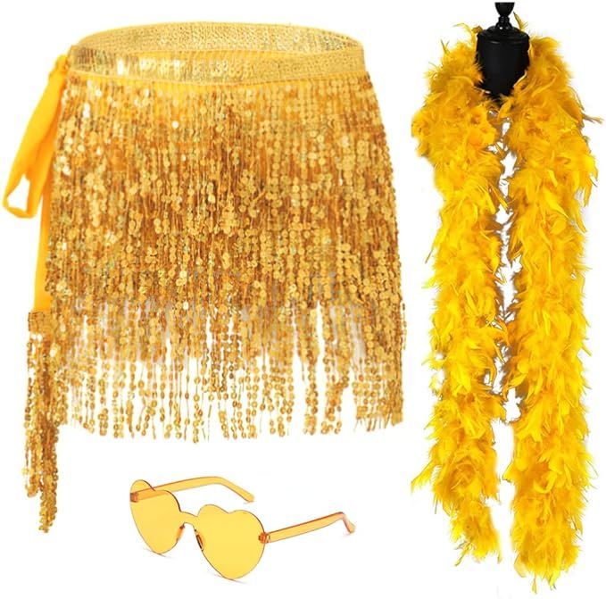 Sequin Skirt - Sequin Skirt for Women Fringe Skirt Belly Dance Rave Disco Cowgirl Sparkle Skirt, ... | Amazon (US)