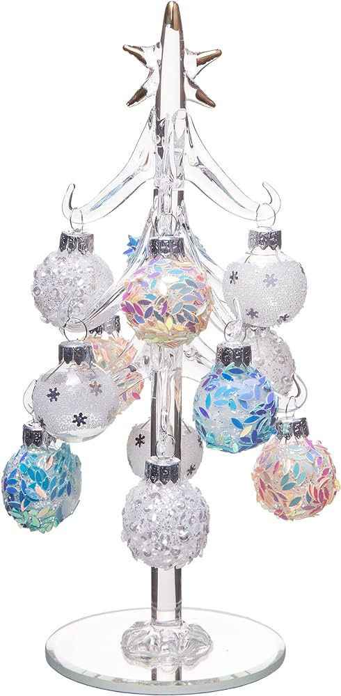 Red Co. 8" Small Glass Christmas Tree Tabletop Decoration with Removable Mosaic Sphere Ornaments,... | Amazon (US)