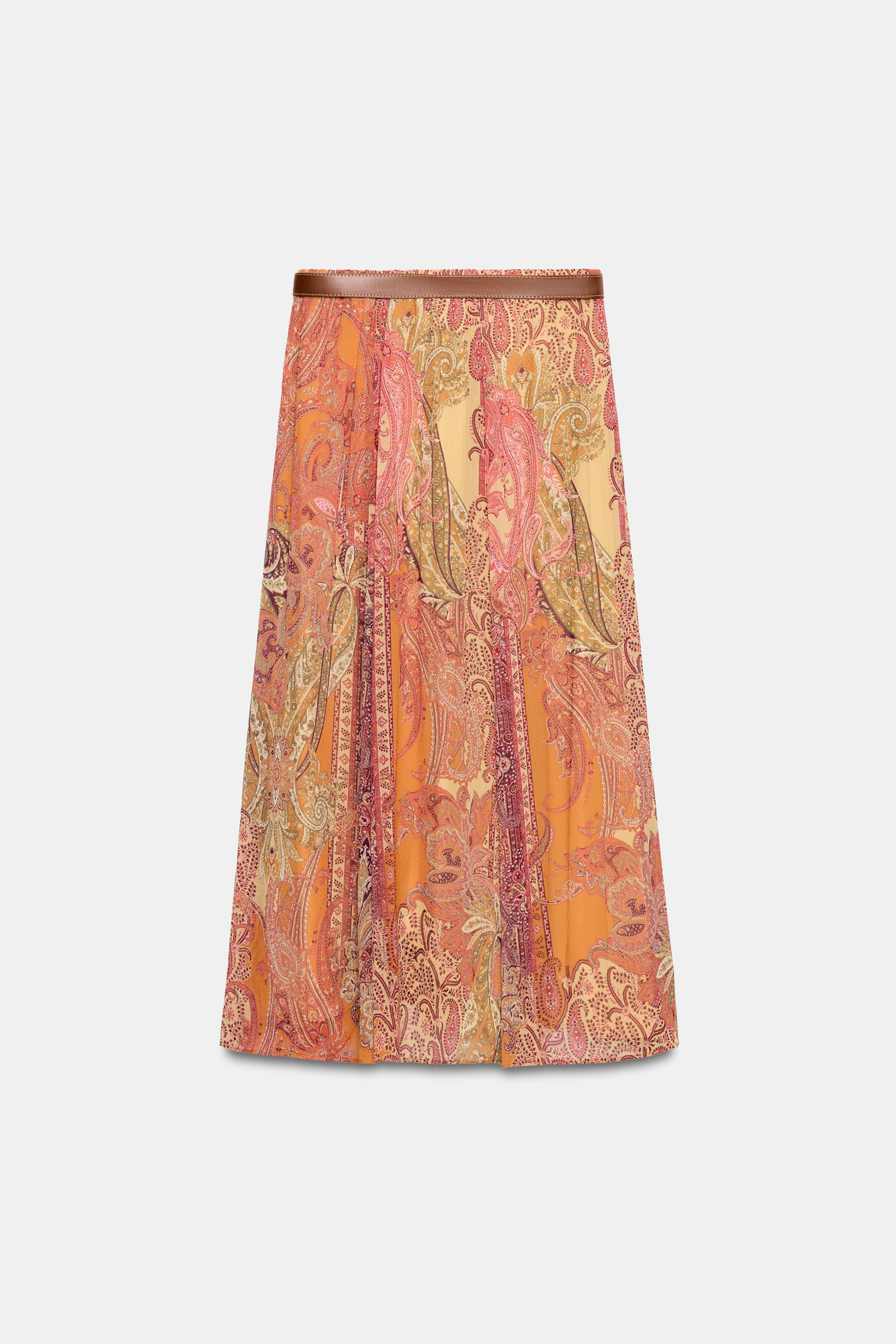 PRINTED MIDI SKIRT WITH BELT | Zara US