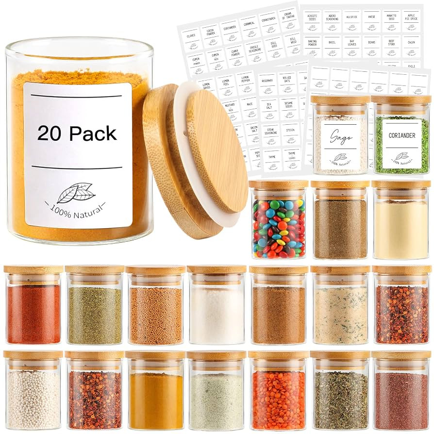 20 Pack Clear Borosilicate Glass Spice Jars with Bamboo Lids, Cylinder Glass Bottles for Kitchen ... | Amazon (CA)
