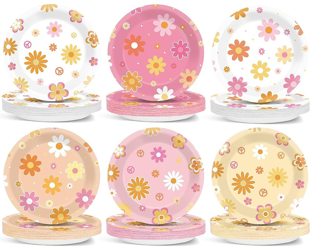 48pcs Groovy Daisy Party Supplies Hippie Paper Plates Daisy Party Decorations Retro Daisy Plates ... | Amazon (US)