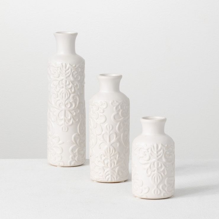 Sullivans Set of 3 Ceramic Bud Vase 10"H, 7.5"H5.5"H White | Target