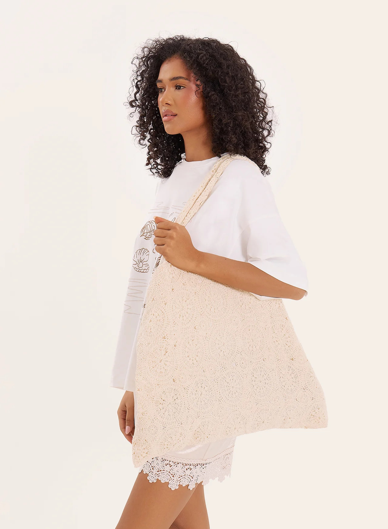 Women's Cream Crochet Tote Beach Bag | Mollie | 4th & Reckless | 4th & Reckless