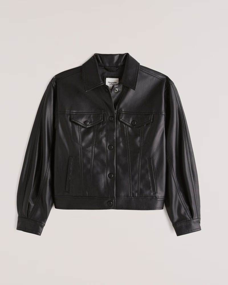 Women's Relaxed Vegan Leather Trucker Jacket | Women's Coats & Jackets | Abercrombie.com | Abercrombie & Fitch (US)