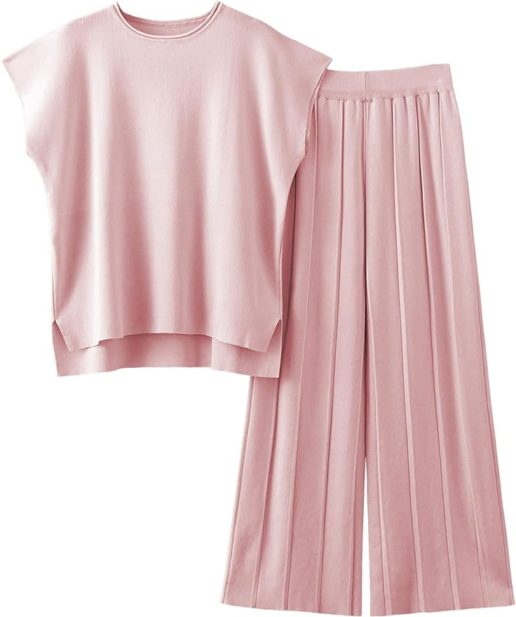 2 Piece Outfits for Women Sweater Sets Knit Vest Tops Elastic Waisted Pants | Amazon (US)