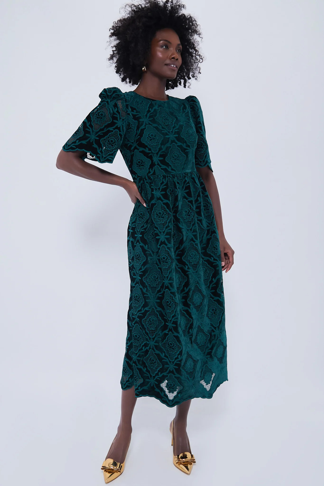 Green Velvet Eyelet Catalina Dress | Tuckernuck (US)