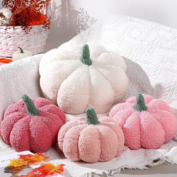 Kajaia 4 Pcs Pumpkin Throw Pillow Cushion 3D Thanksgiving Pumpkin Pillow Halloween Sherpa Fall Pu... | Amazon (US)