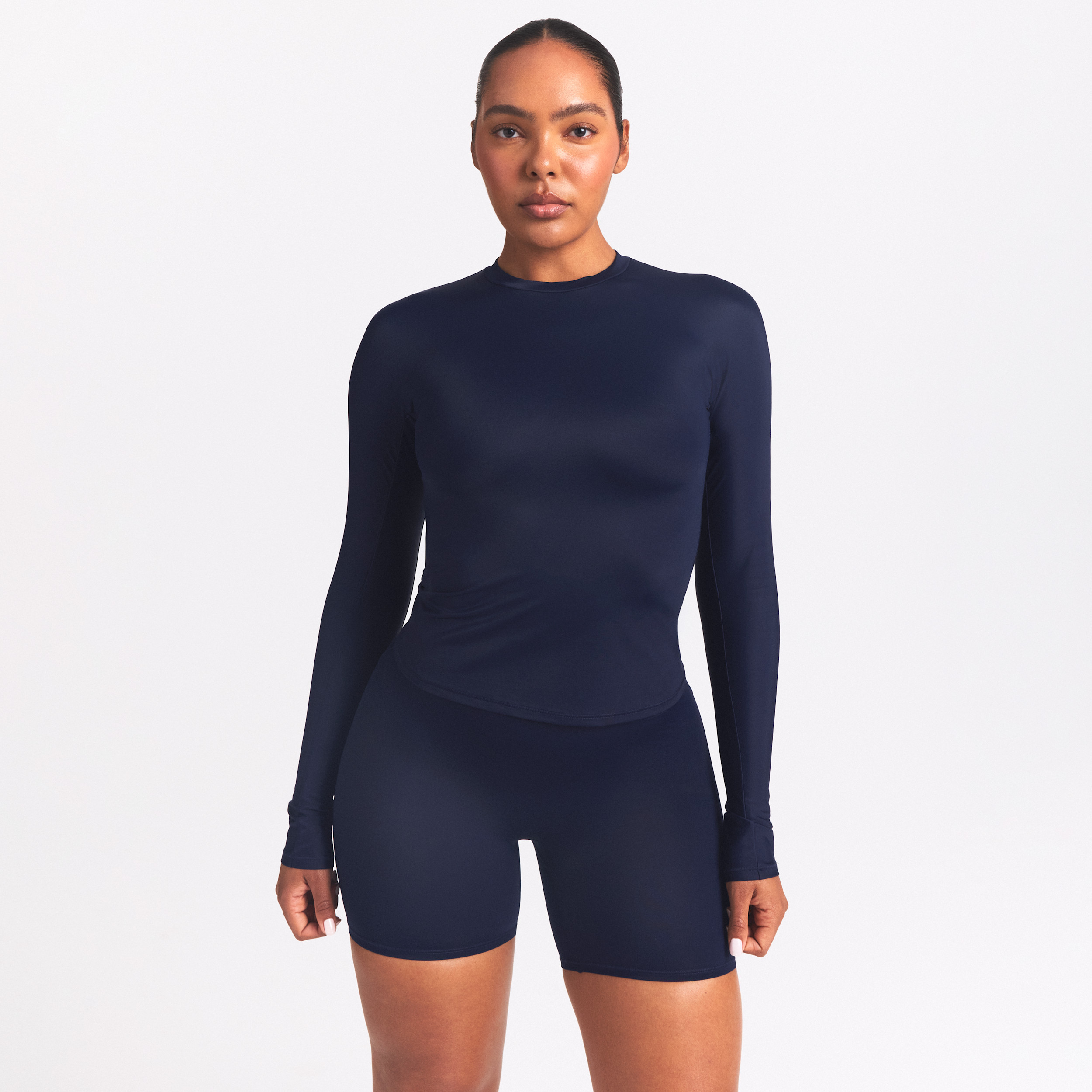 Nike Women's SKIMS Shine Long-Sleeve Crew-Neck Top in Blue | TPLST3249-NVY | Nike (US)