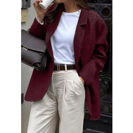 Perennial Charm Welt Pockets Buttoned Blazer in Burgundy | Chicwish