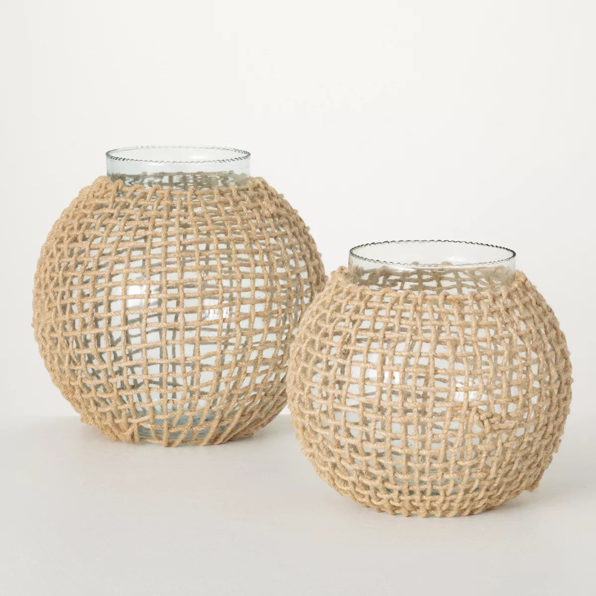 9.25"H Sullivans Woven Rattan And Glass Vases Set of 2, Natural | Target