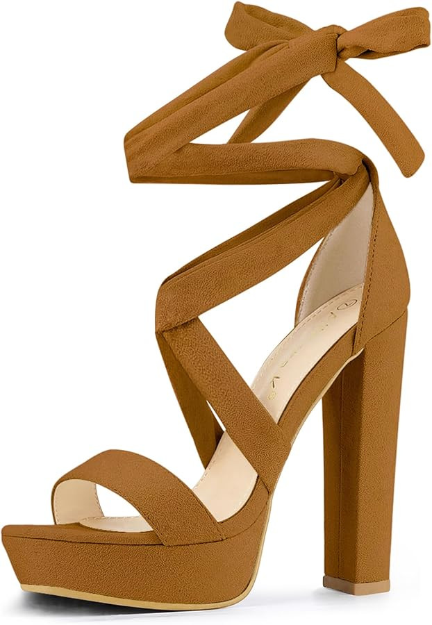 Allegra K Women's Lace Up Platform Block Heel Sandals | Amazon (US)