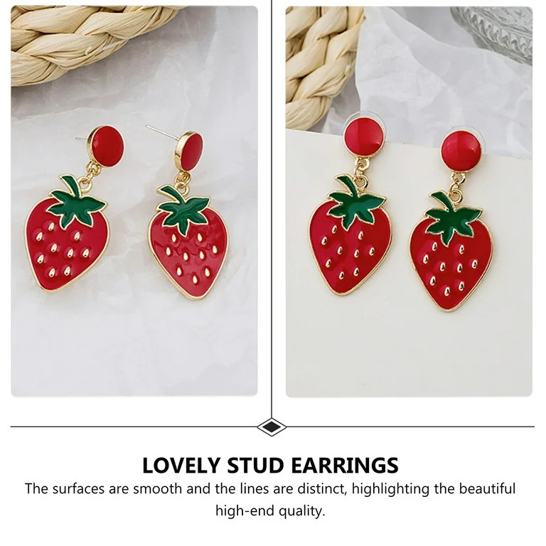 1 Pair of Lovely Lady Fruit Strawberry Stud Earrings Women Alloy Earrings - Walmart.com | Walmart (US)