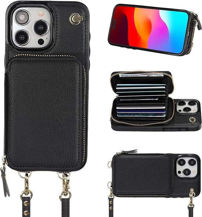 Bocasal Crossbody Wallet Case for iPhone 15 Pro Max, RFID Blocking Leather Purse Case with Card H... | Amazon (US)