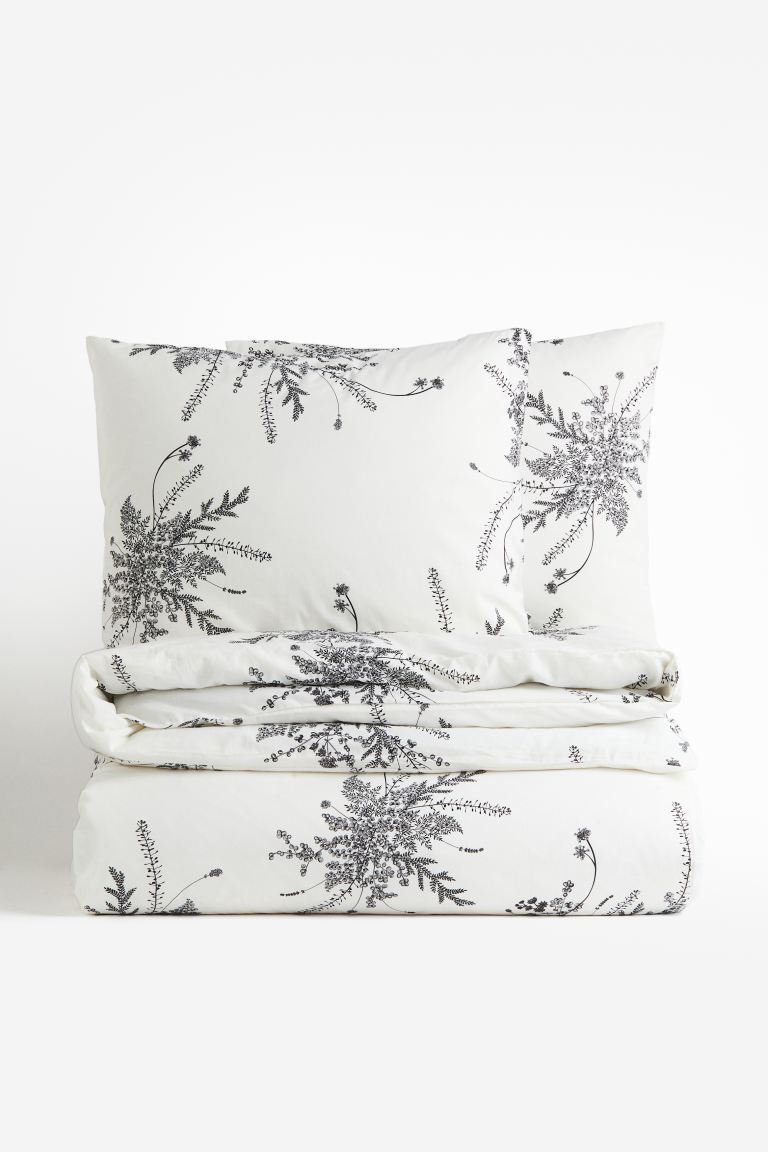 Patterned King/Queen Duvet Cover Set - White/floral - Home All | H&M US | H&M (US + CA)