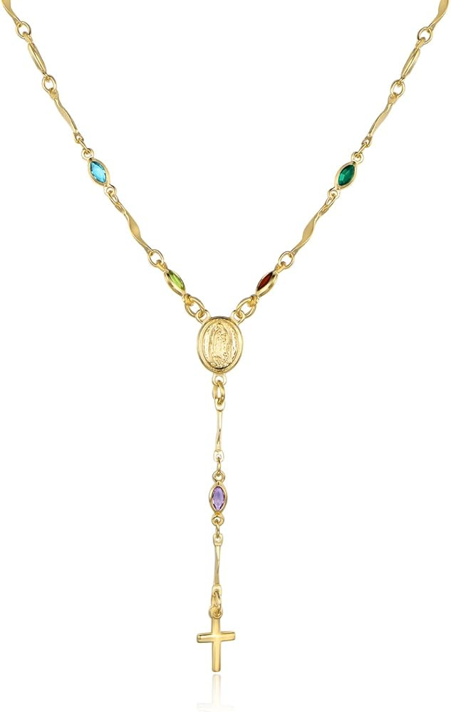 Barzel 18K Gold Plated Multicolor Virgin Mary Necklace - Made In Brazil | Amazon (US)