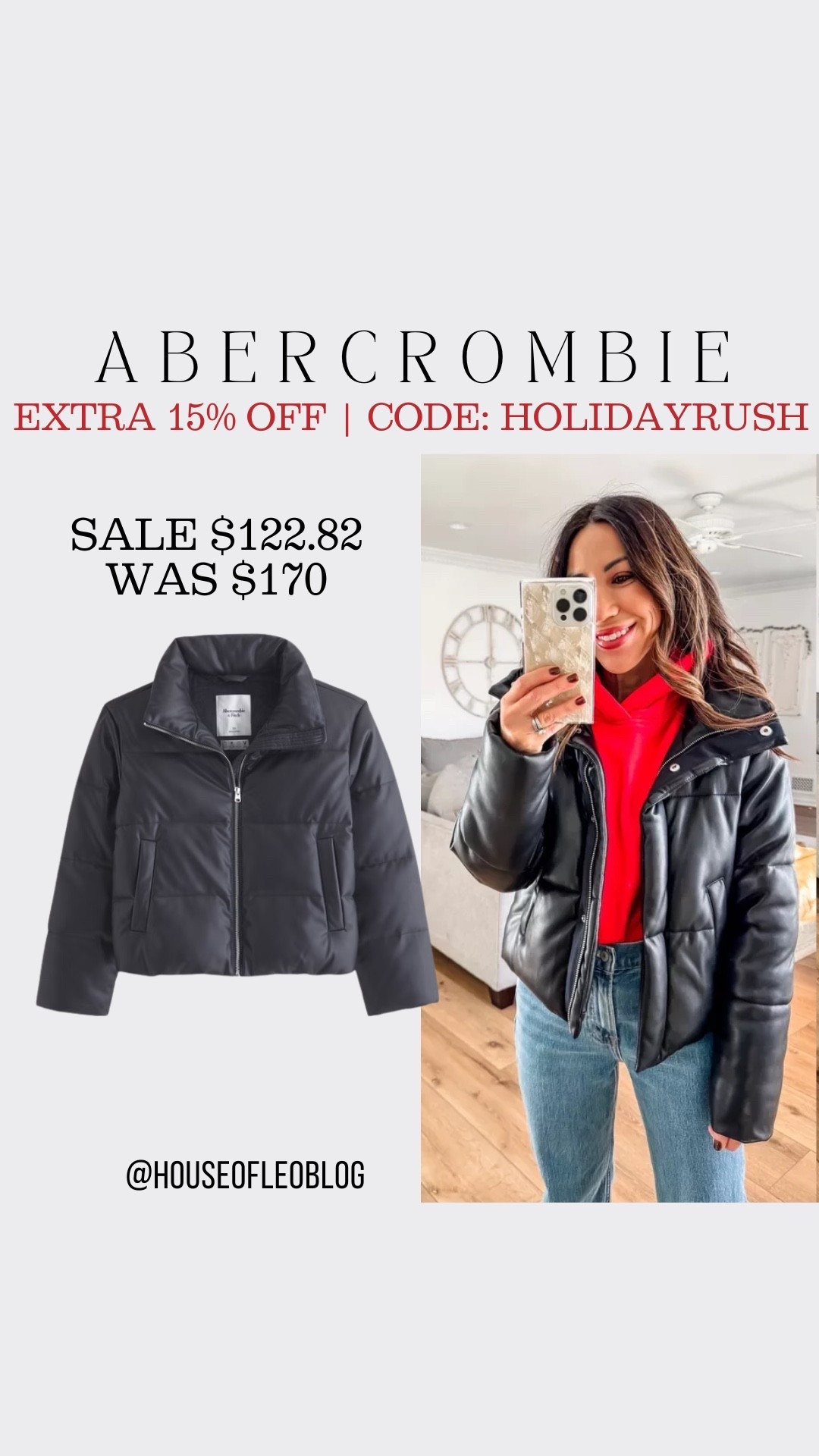 Abercrombie code: HOLIDAYRUSH. Wearing small faux leather coat, winter coat, puffer coat, vegan coat 


#LTKSaleAlert #LTKGiftGuide #LTKOver40