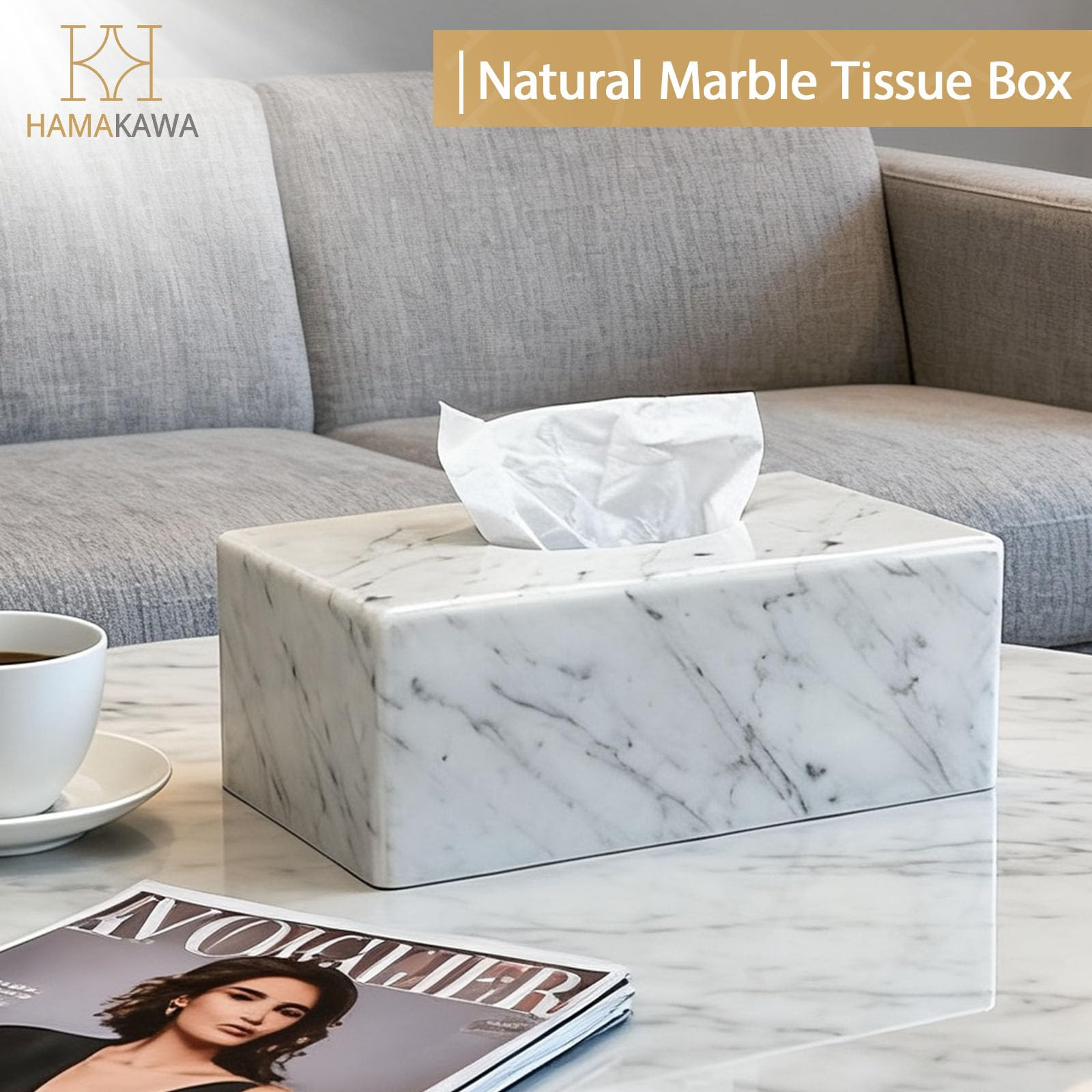 Natural Marble Tissue Box Cover, Carrara White Tissue Organizer 10 x 5.7 x 3.5 inch, Heavy Stone ... | Amazon (US)