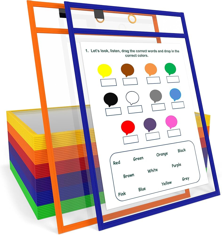 Scribbledo 50 Pack Dry Erase Pockets Reusable Dry Erase Sleeves with Marker Holder Dry Erase Pock... | Amazon (US)