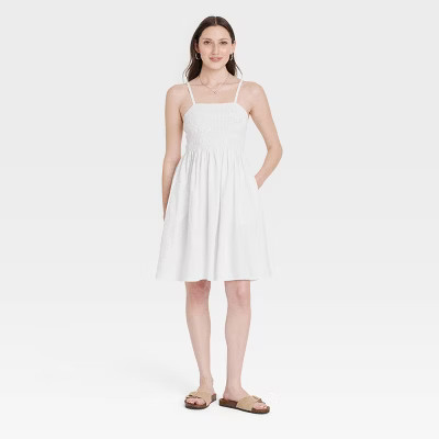 Women's Smocked Mini Sundress - Universal Thread™ White S | Target