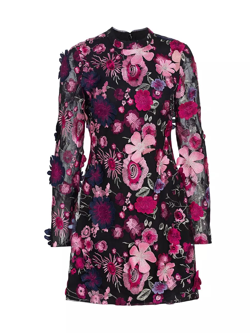 Long-Sleeve Floral-Embroidered Minidress | Saks Fifth Avenue
