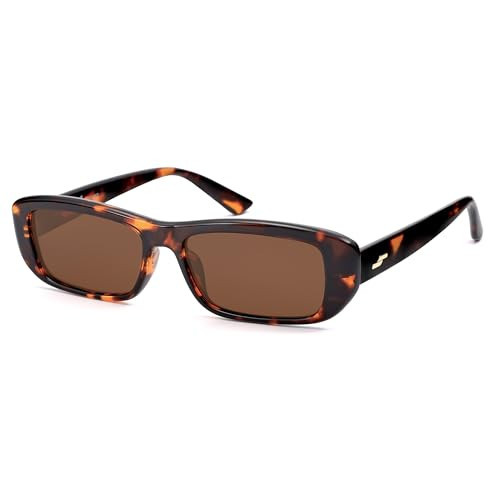 SOJOS Retro Rectangle Polarized Sunglasses Women Men Trendy Narrow Y2K Rectangular Frame Womens Mens Sun Glasses SJ2351, Brown Tortoise Frame/Brown Lens | Amazon (US)