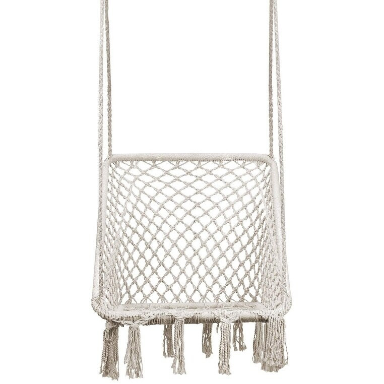 Hammock Chair Swing - Square Ergonomic Comfortable Bohemian Design, Handmade Cotton Rope | Bed Bath & Beyond