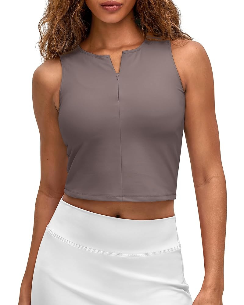 G4Free BareFeel Womens Cropped Tank Tops Half Zip Workout Athletic Shirts Sleeveless for Gym Tenn... | Amazon (US)