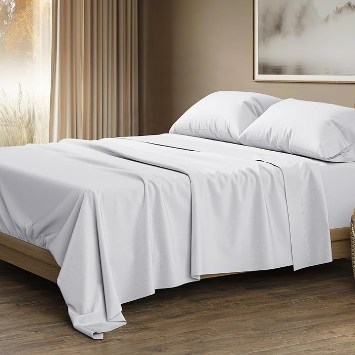 THREAD SPREAD 100% Egyptian Cotton Sheets Queen Size 1500 Thread Count 4 PC Sateen Weave White | Amazon (US)
