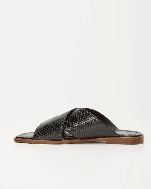 Avena Croc Embossed Slide Sandals - Black | VICI