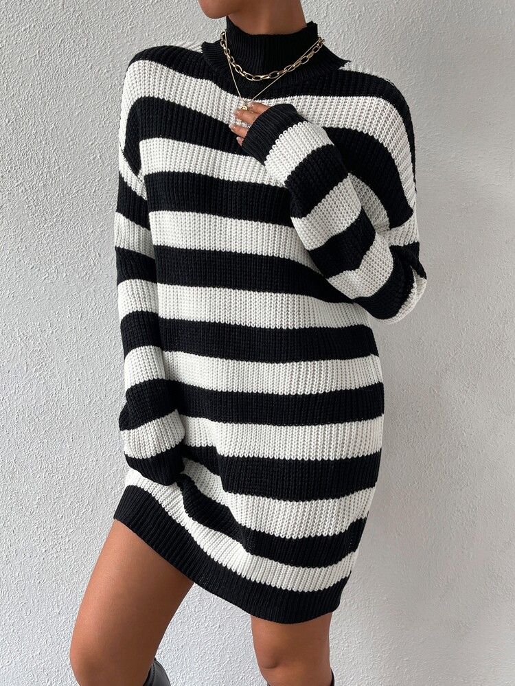 Two Tone Drop Shoulder Sweater Dress Without Belt | SHEIN