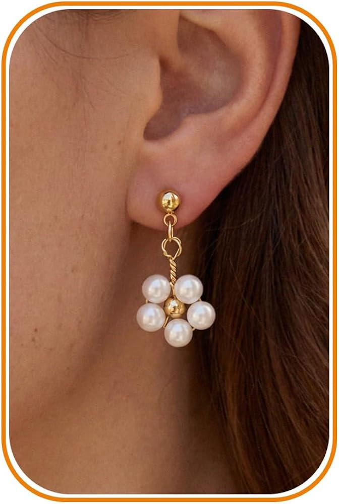 Pearl Earrings - 14k Gold or White Gold Plated Sparkle Cubic Zirconia Dainty Pearl Stud Earrings ... | Amazon (US)