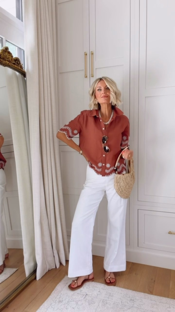 This top is part of a matching set! I love that it can be paired with different bottoms for a more elevated everyday look! Wearing XS in the top.

Loverly Grey, Ann Taylor, matching set, sale alert, white pants outfit, summer fashion, summer outfit ideas 

 #LTKootd #LTKSeasonal #LTKSaleAlert