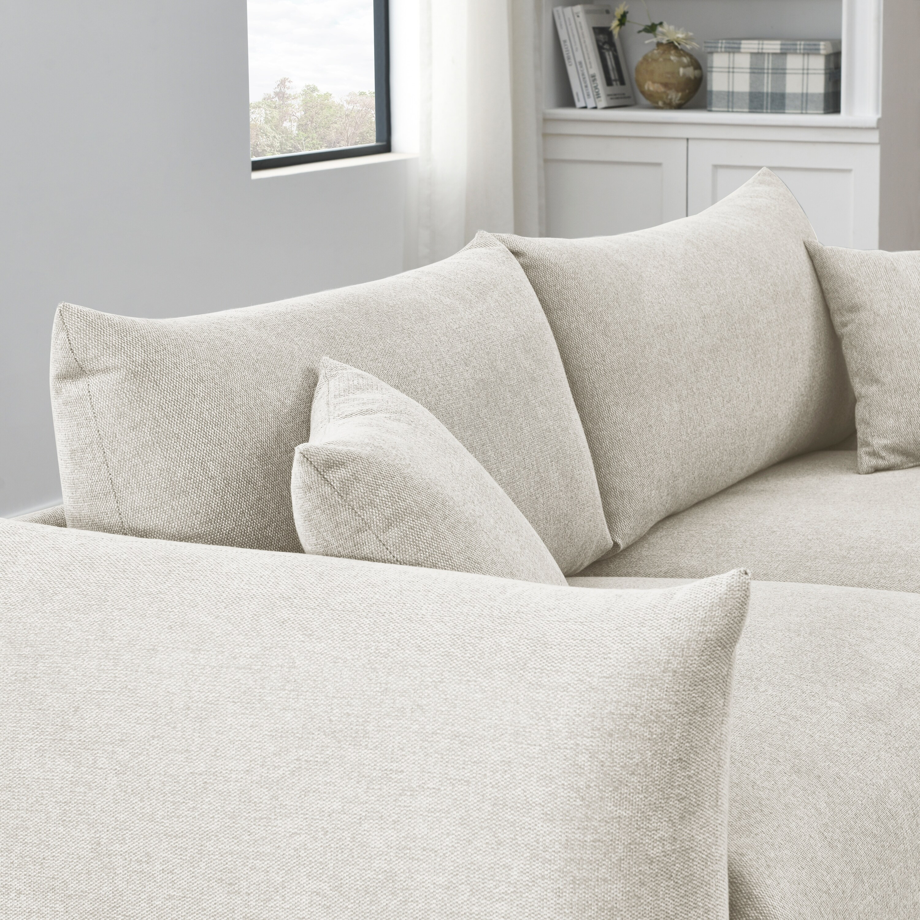 Modern Beige Loveseat Sofa Upholstered Couch with 2 Pillows | Bed Bath & Beyond