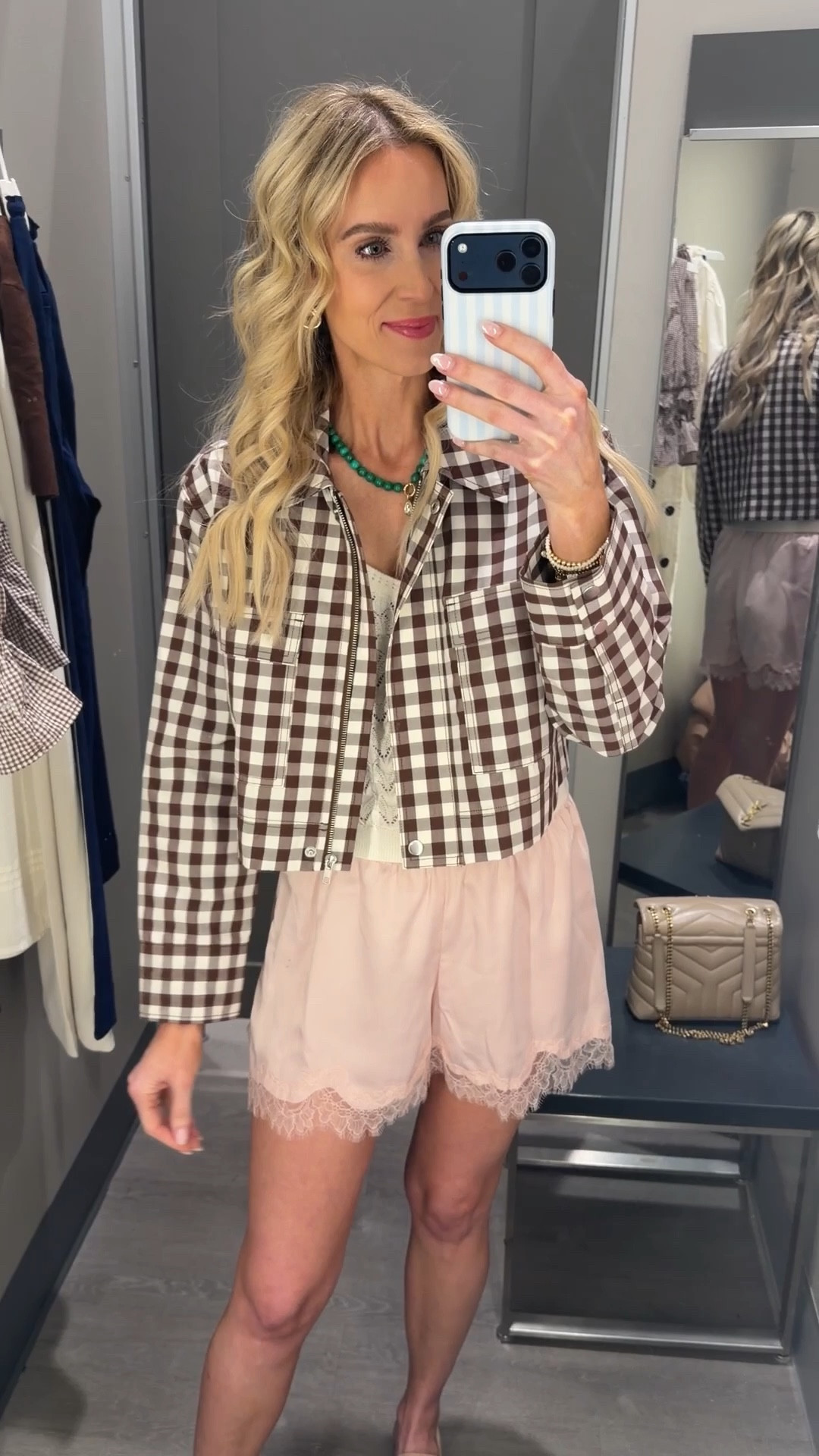 @Target gingham jacket and trendy lace shorts! Also come in brown