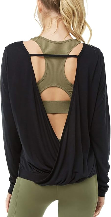 Muzniuer Women's Long Sleeve Open Back Workout Shirts Loose Backless Yoga Shirts Thumb Hole Shirt... | Amazon (US)