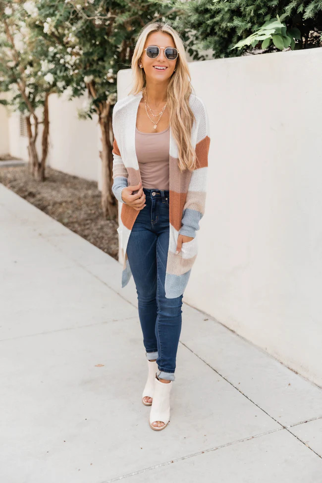 More Than Words Open Knit Striped Cardigan | The Pink Lily Boutique