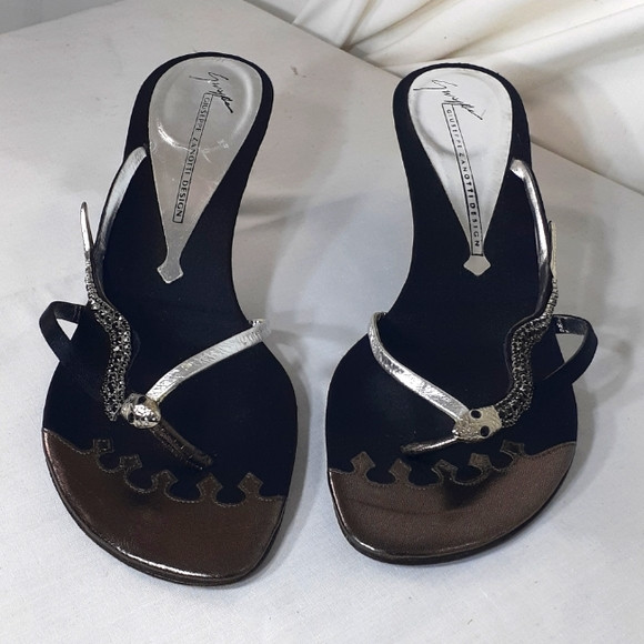 Giuseppe zanotti snake heels black satin bronze leather size 7.5 | Poshmark