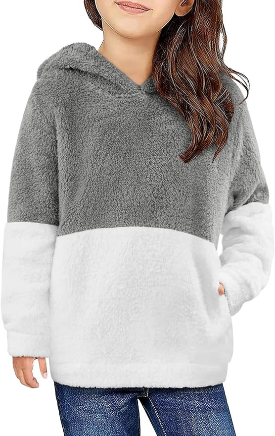 Hopeac Girls Fuzzy Sherpa Fleece Hoodies Sweatshirts Warm Loose Long Sleeve Pullover Outwear With... | Amazon (US)