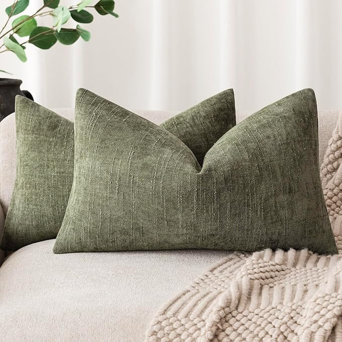 Foindtower Pack of 2 Textured Chenille Throw Decorative Pillow Covers Square Accent Solid Cushion... | Amazon (US)
