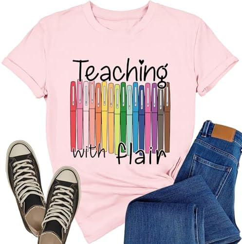 Teacher Shirts for Women Teacher Life T-Shirt Teaching with Flair Tee Tops | Amazon (US)
