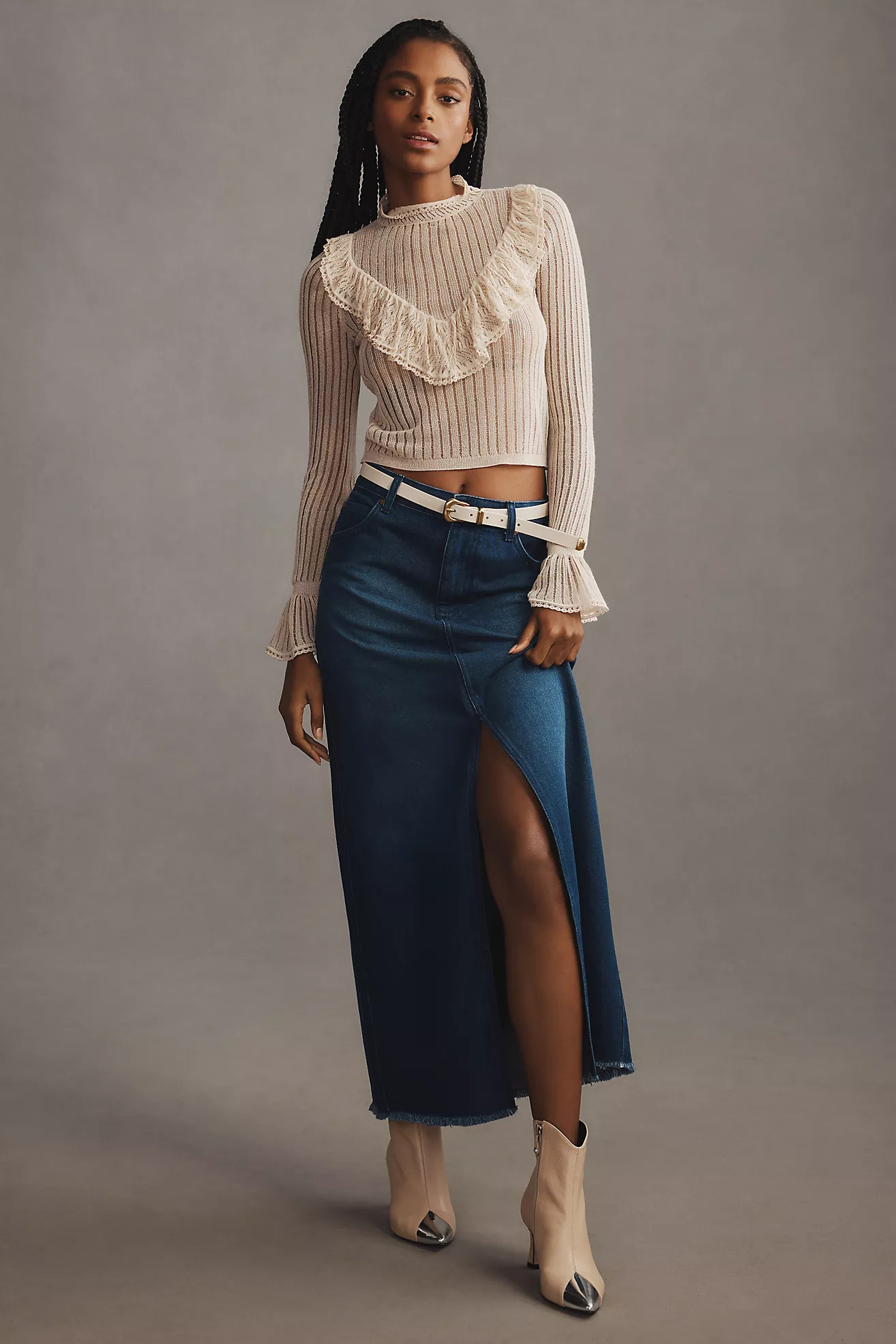 The Madi Front-Slit Denim Skirt by Pilcro | Anthropologie (US)