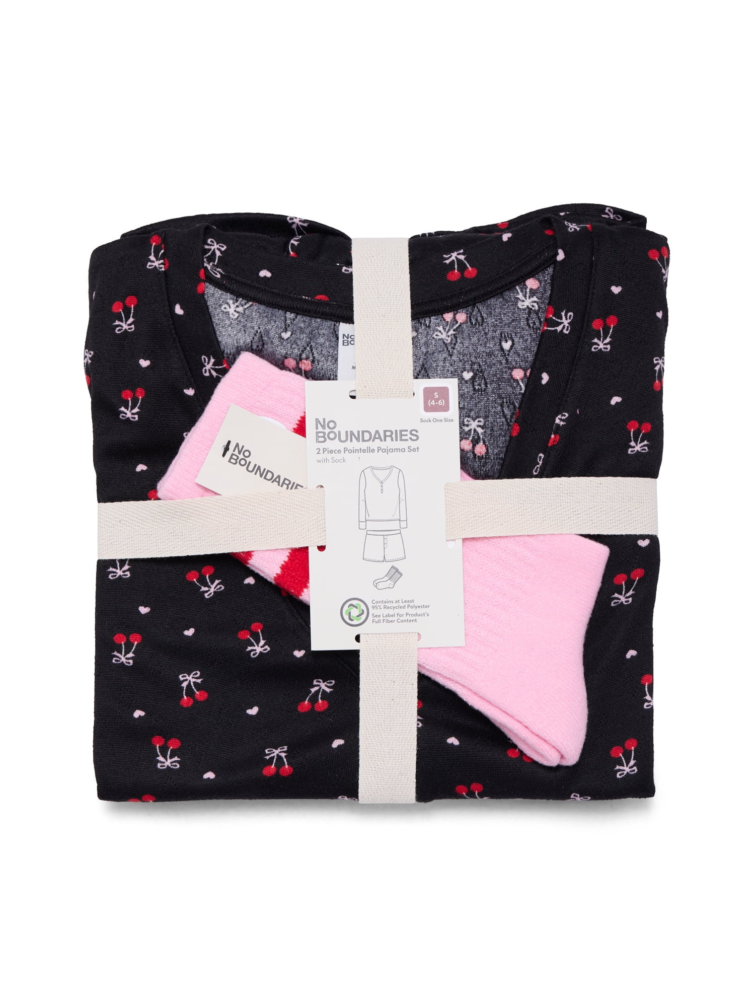 No Boundaries Giftable Long Sleeve Henley Sleep Top and Shorts Set with Socks, 3-Piece, Women’s | Walmart (US)